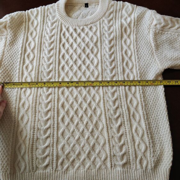 Mens Fisherman Chunky Cable Knit Sweater Size S Cream Thick Machine Washable - Picture 4 of 6